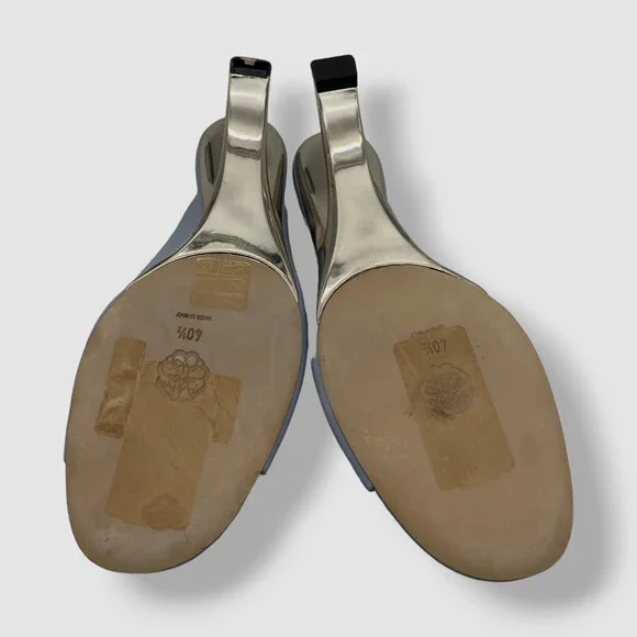 $990 Alexander McQueen Women's Blue Arc Calfskin Wedge Mule Sandal Shoes 40.5